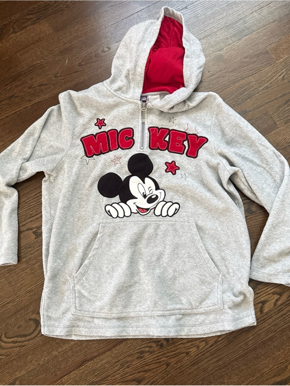 Vintage Mickey Mouse Disney Fuzzy Hoodie 1/4 Zip 1X 16W Red and Gray